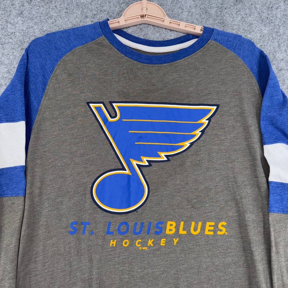NHL St. Louis Blues Hockey Long Sleeve Shirt Gray Blue Women Medium